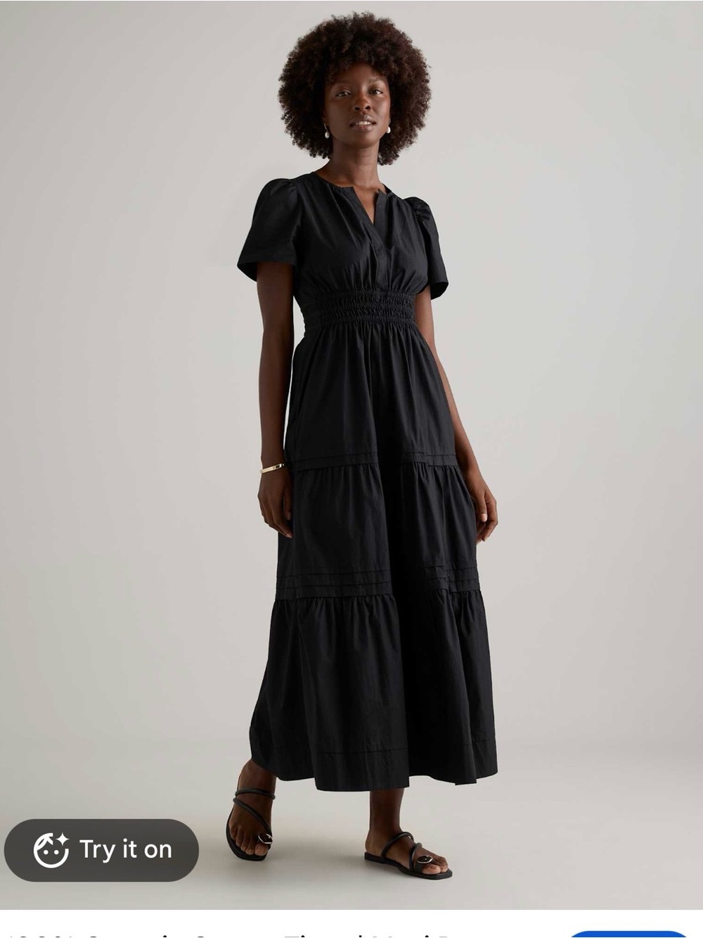 Quince 100% Organic Cotton Poplin Tiered Maxi Dress in Black Sz XL